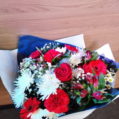 Bouquet longues tiges en blanc et Rouge "   "