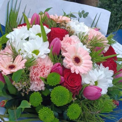 Bouquet longues tiges de saison rose